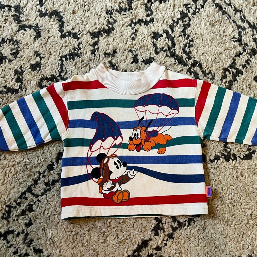 Vintage Striped Kids Sweater with Mickey and Pluto Disney Design sz 18 months